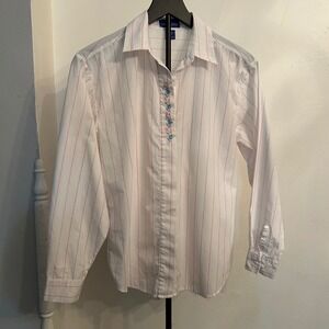 Prides Landing Petite Women's Embroidered Stripe Long Sleeve Shirt PM